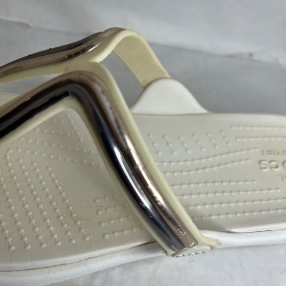 Crocs Sanrah Duel Comfort Thong White/Ivory Gold/Silver 205470 Women's Sz 7 - Picture 8 of 10